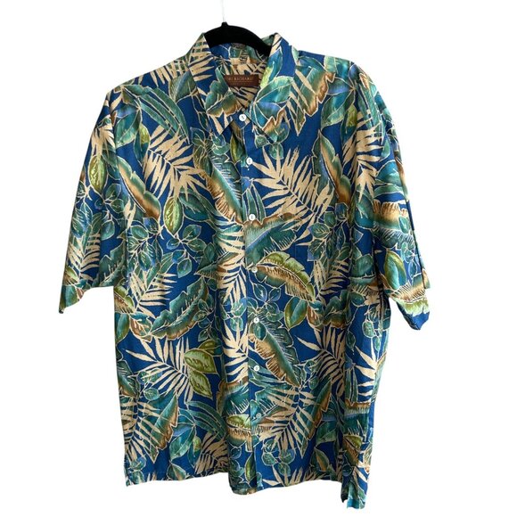 Tori Richard Vintage Hawaiian Green Blue Palm Leaf Print Cotton Lawn Aloha Shirt - Picture 9 of 9